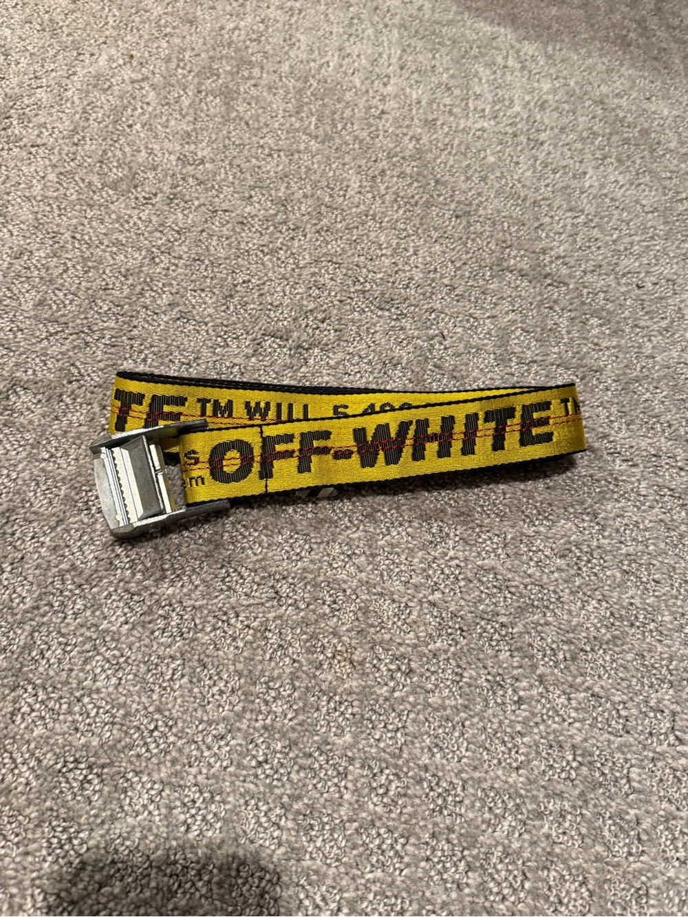 Off-White Yellow and Black Industrial Webbing Belt with Metal Buckle